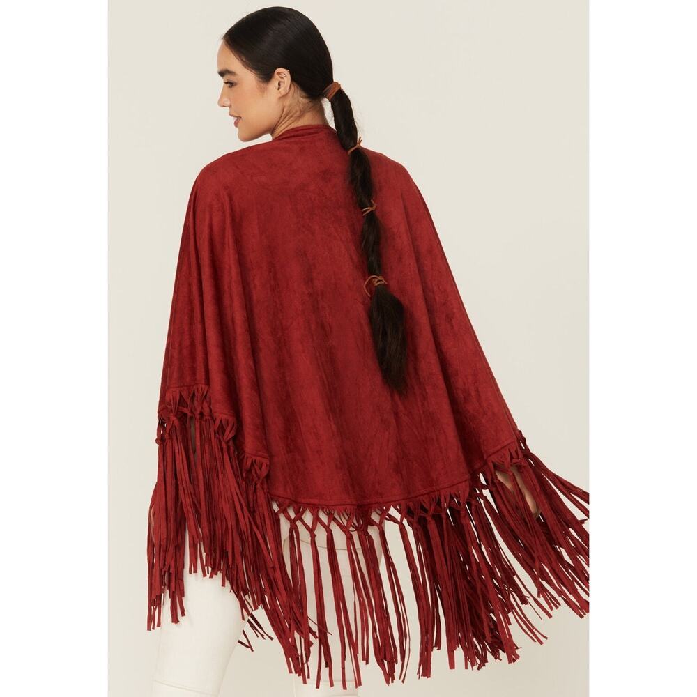 Tasha Polizzi Suede Fringe  Shaw Burgundy Coastal Cowgirl Western Luxe Boho - Picture 9 of 9